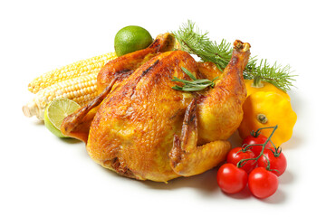 Thanksgiving Day roast turkey isolated on white background