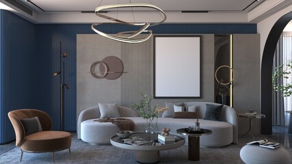 modern living room with mockup poster frame