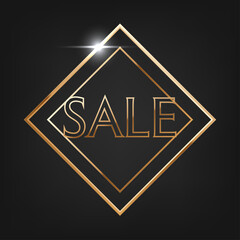 Sale golden text. Sale vector lettering of gold on black background.