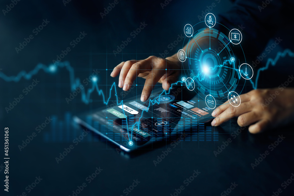 Aufkleber man using digital tablet online connect to internet banking. currency exchange. online shopping and 