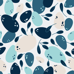 Blue and ivory eggs and leaves seamless pattern