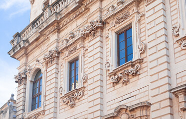 exquisite baroque work leccese exterior of the facades of the palazzo del seminario, emphasis on...