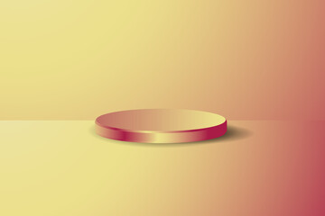 Gold product display stand or podium pedestal on a gold background. 3d
