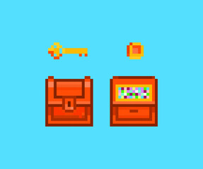 Pixel bright treasure chest, retro game design