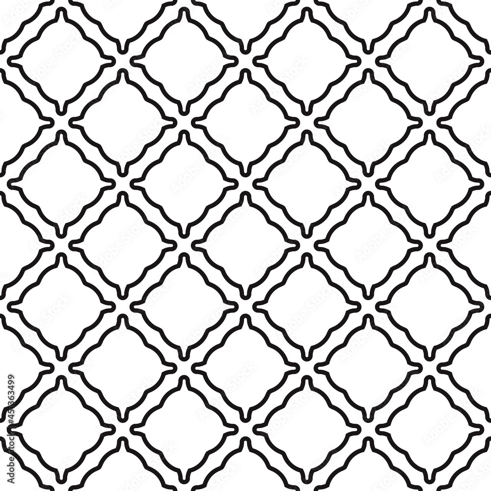 Poster Diagonal repeated shapes. Seamless porous rhombuses pattern. Empty rhombs wallpaper.