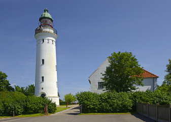 Store Heddinge, Denmark - Exterior view of Stevns Lighthouse (Stevns Fyr) at Stevens Klint, Unesco...