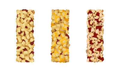 Various vector granola bars with set. Healthy, energy, protein bars vector illustration