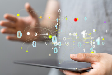 Neural network 3D illustration. Big data and cybersecurity