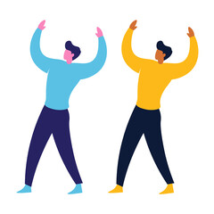 Happy Mens - Amazing vector flat illustration of a happy diverse men with their hands up suitable for mobile apps, website, and illustration in general - Vector Characters