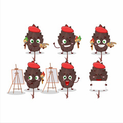 Fototapeta premium Artistic Artist of conifers cartoon character painting with a brush