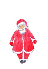 watercolor illustration of Santa claus in a red suit and hat isolated on a white background.hand drawn christmas card