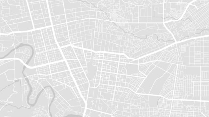 White and light grey Sendai City area vector background map, streets and water cartography illustration.