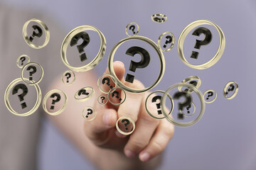 solving problem with digital question marks 3D rendering