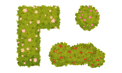 Fototapeta na wymiar Green hedges of different shapes set cartoon vector illustration