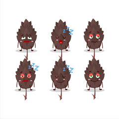 Cartoon in character of conifers with sleepy expression