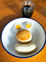 Funny character home cooked food.