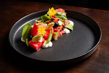 Watermelon Salad with Feta, Cucumber, Olive and Mint