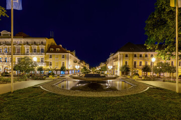 Fototapeta na wymiar Night photography of famous Czech spa town Františkovy Lázně (Franzensbad) near historical city Cheb - Czech Republic, Europe