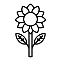 Sun Flower Vector Outline Icon Isolated On White Background