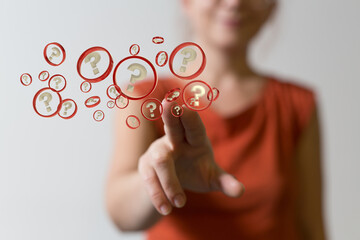 solving problem with digital question marks 3D rendering