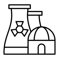 Nuclear Plant Vector Outline Icon Isolated On White Background