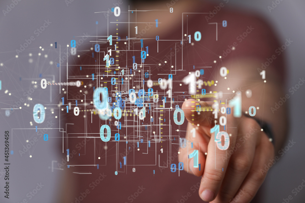 Poster Digital cyberspace with particles and Digital data network connections concept.