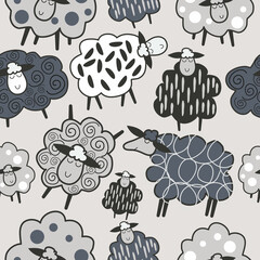 A pattern of cute sheep.Scandinavian style. Design for kitchen, textiles, children's clothing, babies. Farm animals in a cartoon style. Cute children's illustration with sheep.