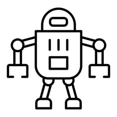 Robot Vector Outline Icon Isolated On White Background