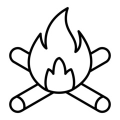 Campfire Vector Outline Icon Isolated On White Background
