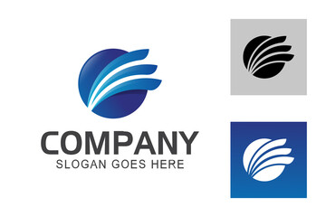 abstract globe with wings initial letter E for express faster logistics business logo template