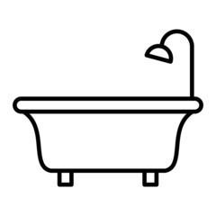Bathtub Vector Outline Icon Isolated On White Background