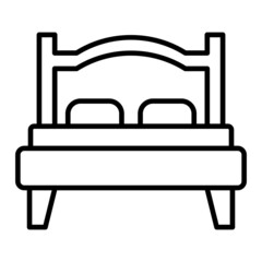 Double Bed Vector Outline Icon Isolated On White Background