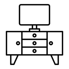 Tv Stand Vector Outline Icon Isolated On White Background