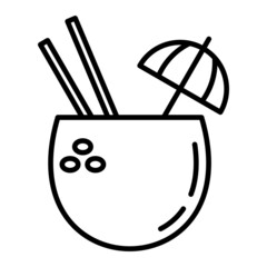 Coconut Drink Vector Outline Icon Isolated On White Background