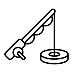 Ice Fishing Vector Outline Icon Isolated On White Background