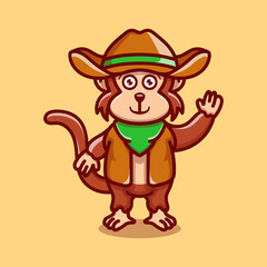 cute monkey illustration wearing cowboy clothes