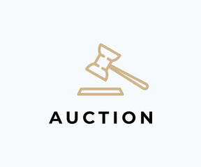Simple Modern Minimalist Outline Auction Hammer logo design icon vector
