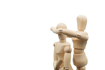 だーれだのポーズで目隠しをするデッサン人形
