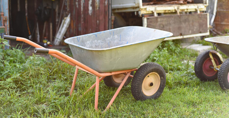 Garden cart standing on the grass