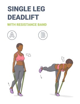 African American Girl Doing Single Leg Deadlift Home Workout Exercise With Resistance Band Guidance.