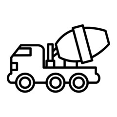 Concrete Mixer Vector Outline Icon Isolated On White Background