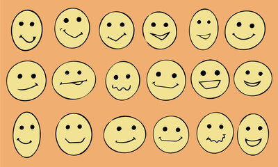 Naklejka premium Set of different yellow circle smiles. Made in vector