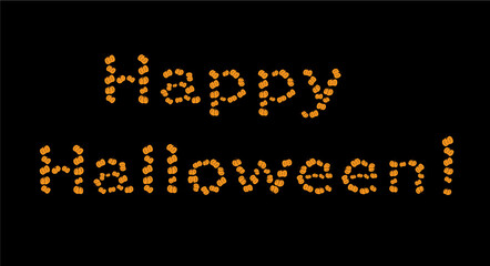 Words Happy Halloween made of pumpkins on black background. Vector template for invitations, cards, etc.
