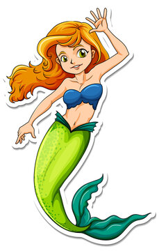 Beautiful mermaid cartoon character sticker