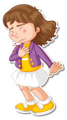 Fototapeta na wymiar Sticker design with a girl feeling chest pain cartoon character