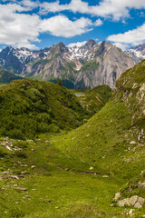 Fototapeta na wymiar View of wild high alps in Val Formazza near Riale walser village, Piemonte, Italy
