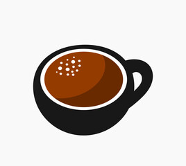 Coffee cup icon, black espresso coffee.