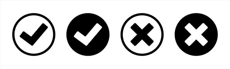 Check mark or checkbox pictogram icons set. Black tick icons. Black check mark icon. Circle tick approved symbol. - obrazy, fototapety, plakaty