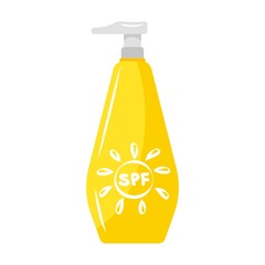 Sunscreen. SPF cream blocks the sun's rays. Bottle of cosmetic product for sunburn.