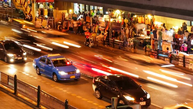 COLORFUL NIGHT TRAFFIC TIME LAPSE - BANGKOK